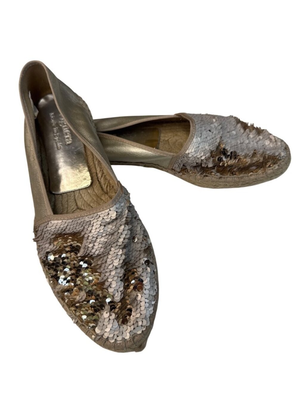 Viguera Gold Sequin Espadrille Flats Size 39/US 8.5 Made In Spain